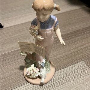 Ada Porcelain Figurine with Cat and Flowers